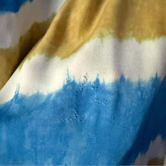 TUGU men’s yellow blue white striped rayon tie dye button up shirt - Picture 5 of 6